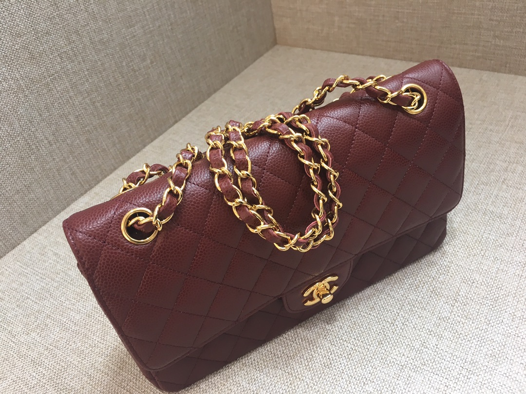 Medium Classic Flap Caviar Bag A01112 Burgundy/Gold